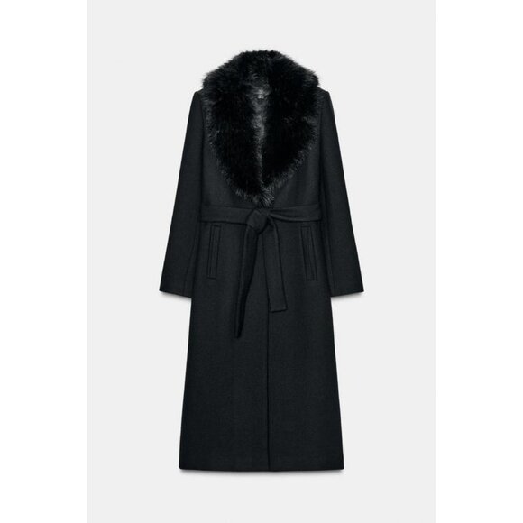 ZARA WOOL COAT WITH FAUX FUR COLLAR AND BELT - Picture 7 of 9